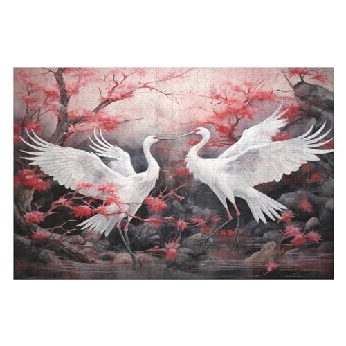 weißer Kranich -Puzzle, 1000 Teile,Holzpuzzle Für Erwachsene Kinder, Lustiges Spielzeug, Denkspiel, Spielzeug, Bildungsspiel, Herausforderung, Pädagogisch, （75×50cm） von AAPZY