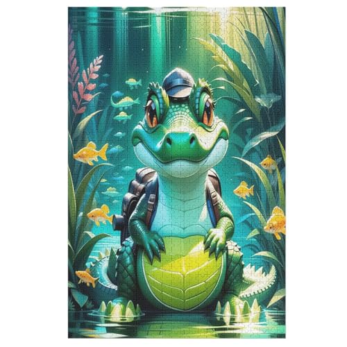 Animal Krokodil Puzzle 1000 Teile, Holzpuzzle Für Erwachsene Kinder, Impossible Puzzles, Geschicklichkeitsspiel Für Die Ganze Familie 78×53cm von AASWDDS