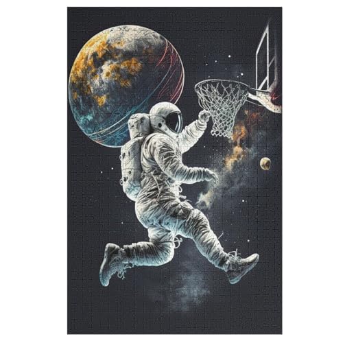Astronaut Basketball Holzpuzzle Für Erwachsene Teenager Stress Abbauen Familien-Puzzlespiel Poster 1000-teiliges Puzzle Kinder Lernspiel 78×53cm von AASWDDS
