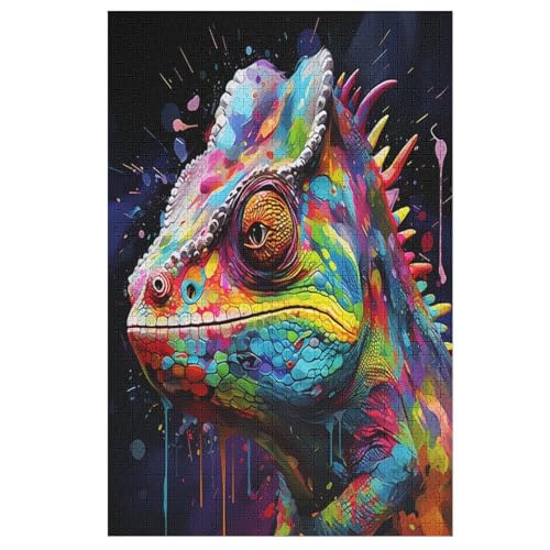 Chamäleon Holzpuzzle 1000 Teile Klassische Puzzles Erwachsene Kinder Puzzle DIY Kit Holzspielzeug Einzigartiges Geschenk 78×53cm von AASWDDS