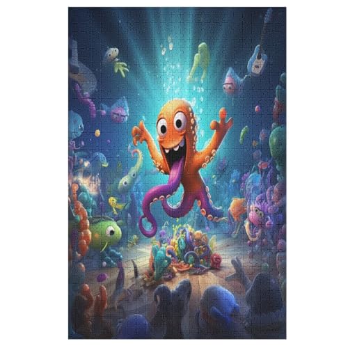 Cute Oktopus 1000 Teile Holzpuzzle,einzigartiges Puzzle, Geschenk Für Erwachsene,Familienspiel,Herausforderungsaktivität,78×53cm von AASWDDS
