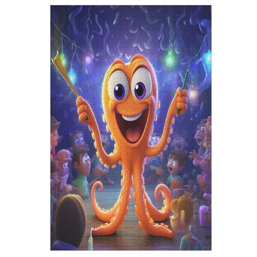 Cute Oktopus -Puzzle, 1000 Teile,Holzpuzzle Für Erwachsene Kinder, Lustiges Spielzeug, Denkspiel, Bildungsspiel, 78×53cm von AASWDDS