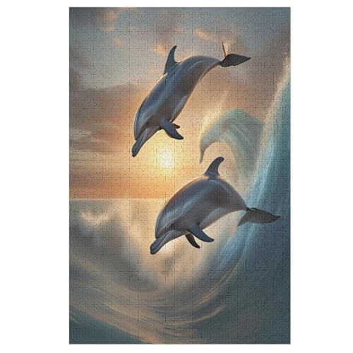 Delphin Puzzles 1000 Teile Erwachsener Kniffel Spaß Für Die Ganze Familie, Holzpuzzle Kinder Erwachsene, Impossible Puzzle Schwer 78×53cm von AASWDDS