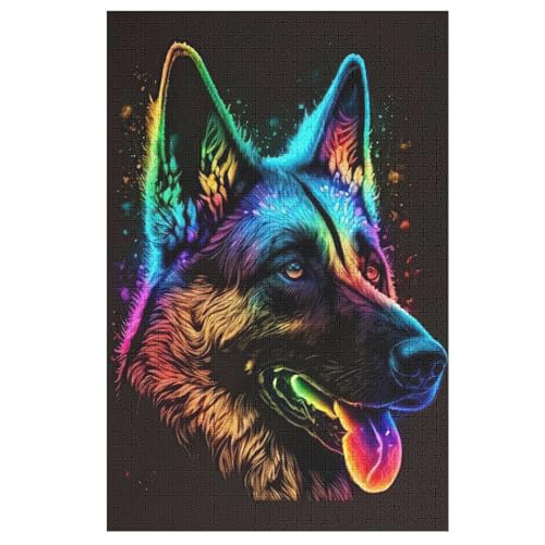 Deutscher Schäferhund Puzzles 1000 Teile Erwachsener Kniffel Spaß Für Die Ganze Familie, Holzpuzzle Kinder Erwachsene, Impossible Puzzle Schwer 78×53cm von AASWDDS