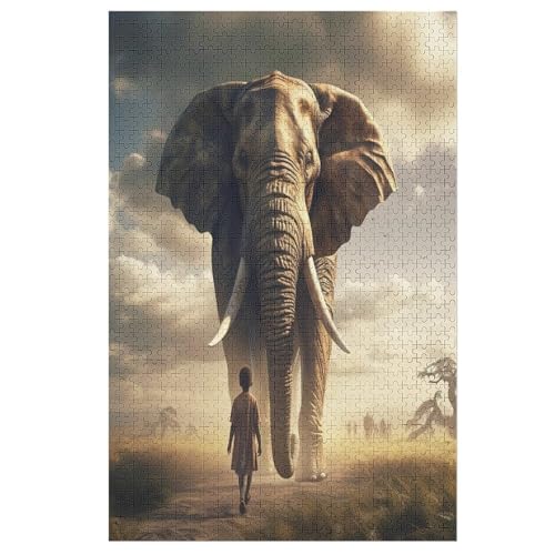 Elefant Holzpuzzle 1000 Teile Klassische Puzzles Erwachsene Kinder Puzzle DIY Kit Holzspielzeug Einzigartiges Geschenk 78×53cm von AASWDDS