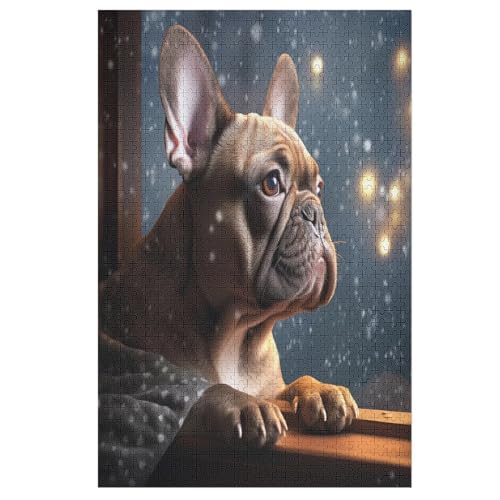 Französische Bulledogge Puzzle 1000 Teile, Holzpuzzle Herausforderndes Geschicklichkeitsspiel Für Die Ganze Familie, Kinder Erwachsenenpuzzle Ab 12 Jahren 78×53cm von AASWDDS