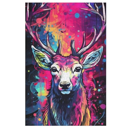 Hirsch -Puzzle, 1000 Teile,Holzpuzzle Für Erwachsene Kinder, Lustiges Spielzeug, Denkspiel, Bildungsspiel, 78×53cm von AASWDDS