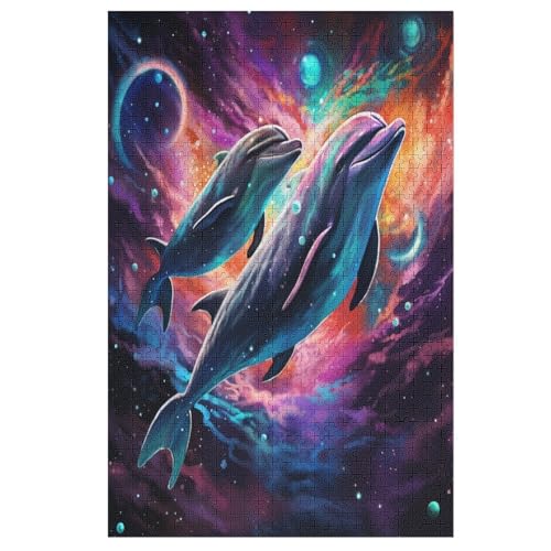 Holzpuzzles 1000 Teile Delphin -Puzzle Für Jungen Und Mädchen, Schwierigkeitsgrad, Lernspiele, Familienspielzeug 78×53cm von AASWDDS