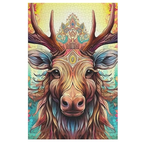 Holzpuzzles 1000 Teile Elch -Puzzle Für Jungen Und Mädchen, Schwierigkeitsgrad, Lernspiele, Familienspielzeug 78×53cm von AASWDDS