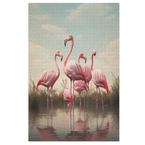 Holzpuzzles 1000 Teile Flamingo -Puzzle Für Jungen Und Mädchen, Schwierigkeitsgrad, Lernspiele, Familienspielzeug 78×53cm von AASWDDS