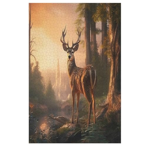 Holzpuzzles 1000 Teile Hirsch -Puzzle Für Jungen Und Mädchen, Schwierigkeitsgrad, Lernspiele, Familienspielzeug 78×53cm von AASWDDS