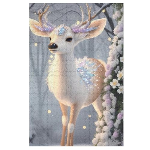 Holzpuzzles 1000 Teile Hirsch -Puzzle Für Jungen Und Mädchen, Schwierigkeitsgrad, Lernspiele, Familienspielzeug 78×53cm von AASWDDS