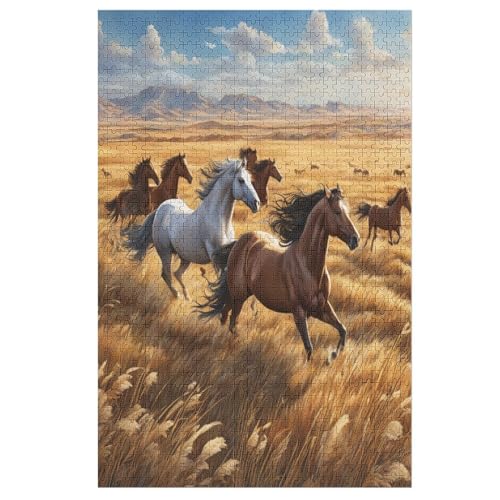 Holzpuzzles 1000 Teile Horse -Puzzle Für Jungen Und Mädchen, Schwierigkeitsgrad, Lernspiele, Familienspielzeug 78×53cm von AASWDDS