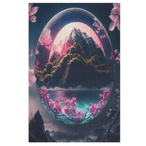 Kirsche Tree Japan Art Puzzle Für Erwachsene 1000 Teile Premium Recyceltes Brett Zum Lernen, Lernspielzeug, Familienspiele Kinder Holzpuzzle 78×53cm von AASWDDS