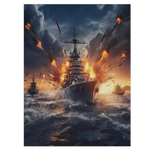 Kriegsschiff Holzpuzzle 500 Teile,Puzzles Für Erwachsene, Impossible Puzzle, Kinder Legespiel 55×41cm von AASWDDS
