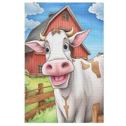 Kuh Puzzles 1000 Teile Erwachsener Kniffel Spaß Für Die Ganze Familie, Holzpuzzle Kinder Erwachsene, Impossible Puzzle Schwer 78×53cm von AASWDDS