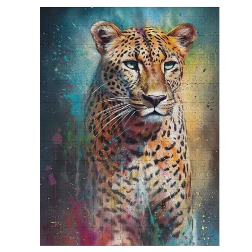 Leopard 500 Teile Puzzles Für Erwachsene Holzpuzzle Familienpuzzlespiel Stressabbau-Puzzle Für Kinder Ab 12 Jahren 55×41cm von AASWDDS