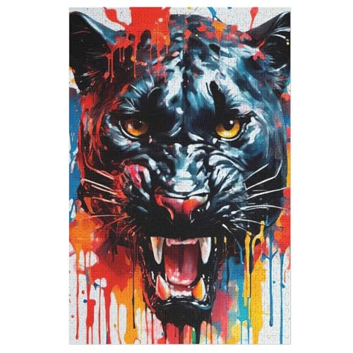 Leopard Holzpuzzle 1000 Teile Klassische Puzzles Erwachsene Kinder Puzzle DIY Kit Holzspielzeug Einzigartiges Geschenk 78×53cm von AASWDDS