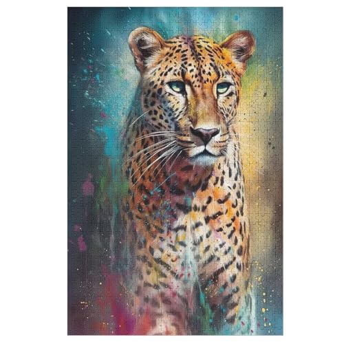Leopard Holzpuzzle 1000 Teile Klassische Puzzles Erwachsene Kinder Puzzle DIY Kit Holzspielzeug Einzigartiges Geschenk 78×53cm von AASWDDS