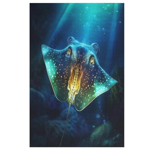 Manta Ray Puzzles 1000 Teile Erwachsener Kniffel Spaß Für Die Ganze Familie, Holzpuzzle Kinder Erwachsene, Impossible Puzzle Schwer 78×53cm von AASWDDS