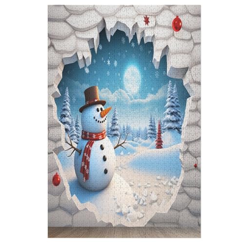 Puzzles Schneemannmuster, 1000 Teile, Puzzle Aus Holz Für Erwachsene Und Kinder Ab 12 Jahren, Lernspielzeug 78×53cm von AASWDDS