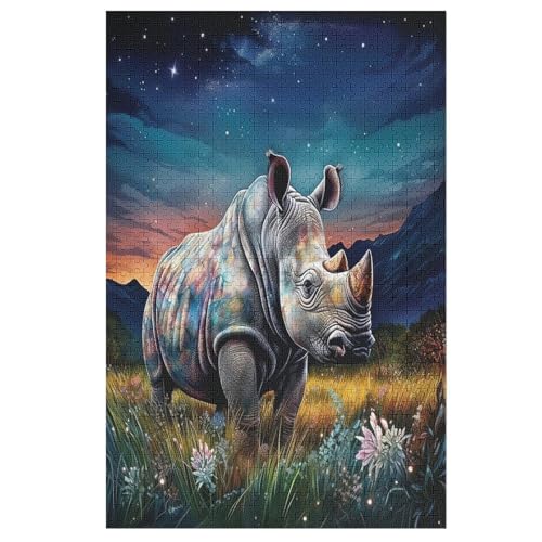Rhinozeros 1000 Teile Premium-Puzzles Für Erwachsene Kinder- Holzpuzzles Spaß Und Lernspiele - Perfekte Puzzle-Geschenke 78×53cm von AASWDDS