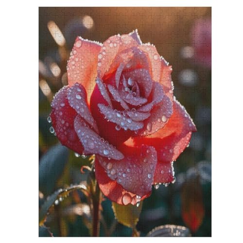 Rose Holzpuzzle 500 Teile Klassische Puzzles Erwachsene Kinder Puzzle DIY Kit Holzspielzeug Einzigartiges Geschenk 55×41cm von AASWDDS
