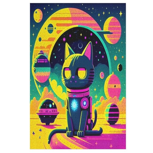 Space Color Katze Holzpuzzle Für Erwachsene Teenager Stress Abbauen Familien-Puzzlespiel Poster 1000-teiliges Puzzle Kinder Lernspiel 78×53cm von AASWDDS