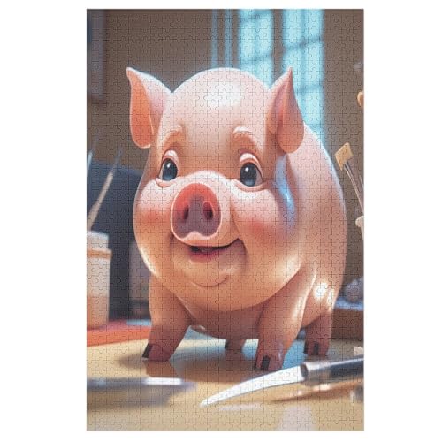 Süßes Schwein Holzpuzzle - 1000 Teiliges Jigsaw Knobelspiel - Puzzle Für Erwachsene & Kinder - Outdoor & Reisespielzeug 78×53cm von AASWDDS