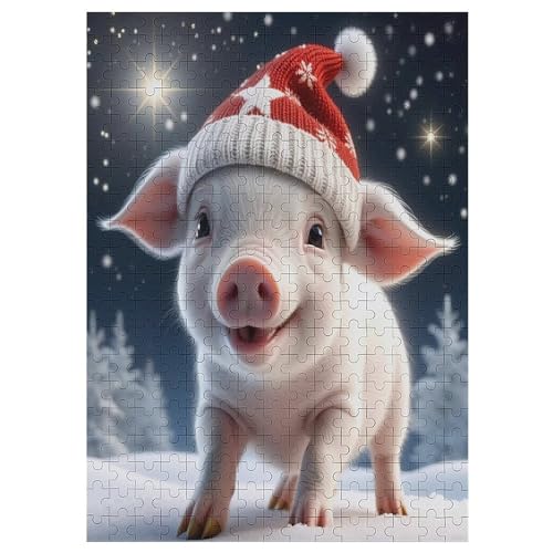 Tierisches süßes Schwein Holzpuzzle - 300 Teiliges Jigsaw Knobelspiel - Puzzle Für Erwachsene & Kinder - Outdoor & Reisespielzeug 42×30cm von AASWDDS