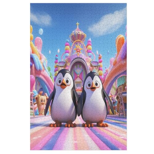 Cute Pinguin -Puzzle, 1000 Teile,Holzpuzzle Für Erwachsene Kinder, Lustiges Spielzeug, Denkspiel, Bildungsspiel, 78×53cm von AASWDFR