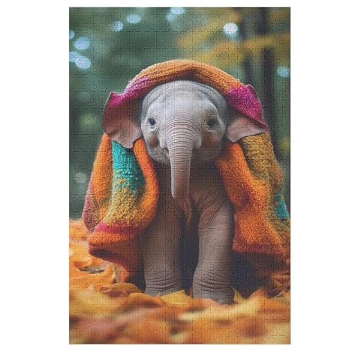 Elefant Puzzles 1000 Teile Erwachsener Kniffel Spaß Für Die Ganze Familie, Holzpuzzle Kinder Erwachsene, Impossible Puzzle Schwer 78×53cm von AASWDFR