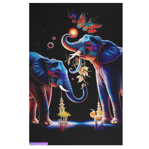 Elefant Puzzles 1000 Teile Erwachsener Kniffel Spaß Für Die Ganze Familie, Holzpuzzle Kinder Erwachsene, Impossible Puzzle Schwer 78×53cm von AASWDFR