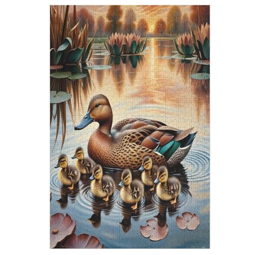 Entenfamilie Holzpuzzle 1000 Teile Klassische Puzzles Erwachsene Kinder Puzzle DIY Kit Holzspielzeug Einzigartiges Geschenk 78×53cm von AASWDFR