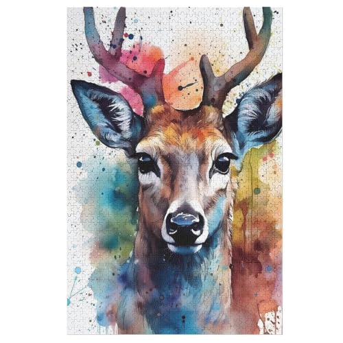 Hirsch Holzpuzzle 1000 Teile Klassische Puzzles Erwachsene Kinder Puzzle DIY Kit Holzspielzeug Einzigartiges Geschenk 78×53cm von AASWDFR