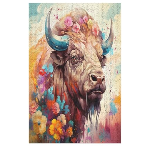 Holzpuzzles 1000 Teile Büffel -Puzzle Für Jungen Und Mädchen, Schwierigkeitsgrad, Lernspiele, Familienspielzeug 78×53cm von AASWDFR