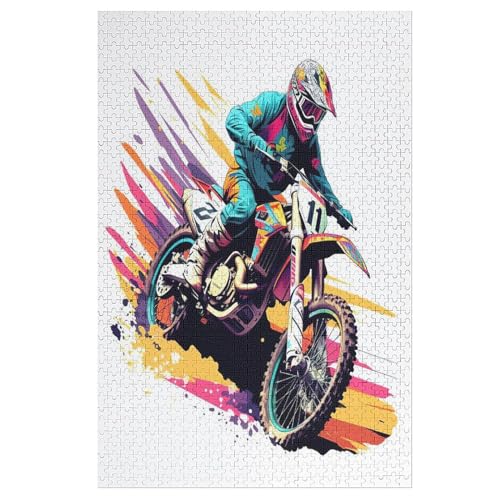 Holzpuzzles 1000 Teile Motocross -Puzzle Für Jungen Und Mädchen, Schwierigkeitsgrad, Lernspiele, Familienspielzeug 78×53cm von AASWDFR