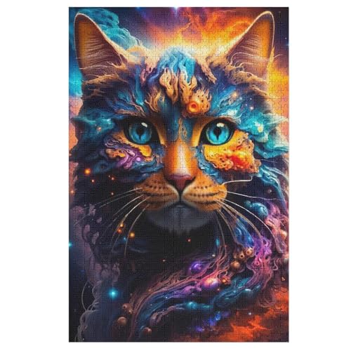 Katze Puzzles 1000 Teile Erwachsener Kniffel Spaß Für Die Ganze Familie, Holzpuzzle Kinder Erwachsene, Impossible Puzzle Schwer 78×53cm von AASWDFR