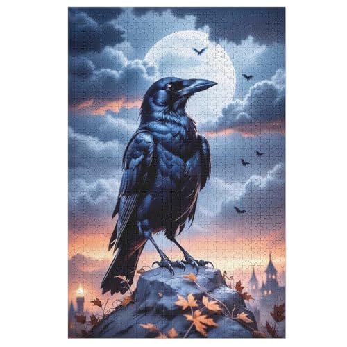 Krähe Holzpuzzle 1000 Teile Klassische Puzzles Erwachsene Kinder Puzzle DIY Kit Holzspielzeug Einzigartiges Geschenk 78×53cm von AASWDFR