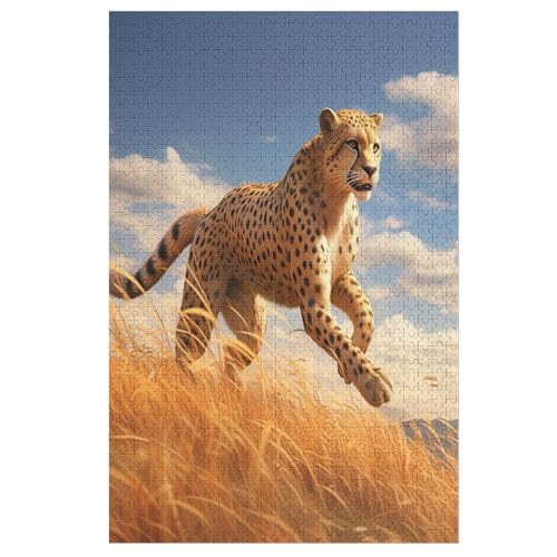 Leopard Holzpuzzle 1000 Teile Klassische Puzzles Erwachsene Kinder Puzzle DIY Kit Holzspielzeug Einzigartiges Geschenk 78×53cm von AASWDFR