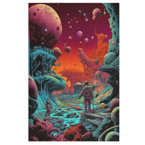 Space Abenteuerr Holzpuzzle 1000 Teile, Knobelspiele Für Erwachsene, Teenager, Puzzles Unmögliche - Kinder Puzzle Zimmer Deko 78×53cm von AASWDFR