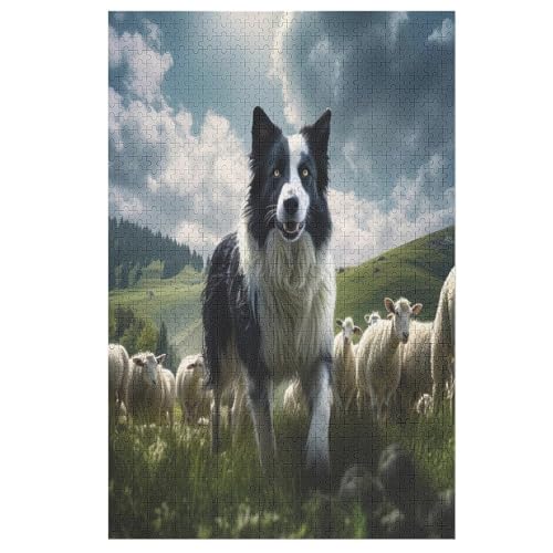 Süßer Hund -Puzzle, 1000 Teile,Holzpuzzle Für Erwachsene Kinder, Lustiges Spielzeug, Denkspiel, Bildungsspiel, 78×53cm von AASWDFR