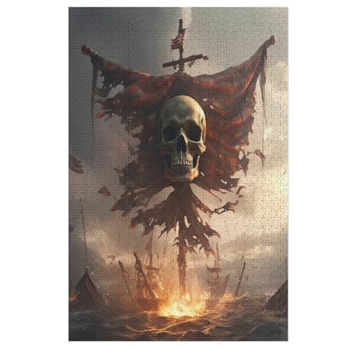 Totenkopf -Puzzle, 1000 Teile,Holzpuzzle Für Erwachsene Kinder, Lustiges Spielzeug, Denkspiel, Bildungsspiel, 78×53cm von AASWDFR