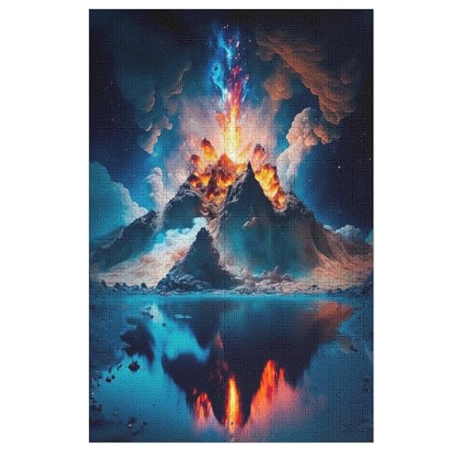 Vulkan Holzpuzzle 1000 Teile, Knobelspiele Für Erwachsene, Teenager, Puzzles Unmögliche - Kinder Puzzle Zimmer Deko 78×53cm von AASWDFR