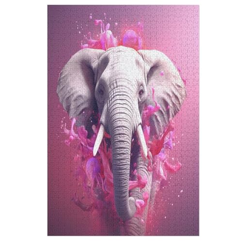 Animal Elefant Puzzle 1000 Teile, Holzpuzzle Für Erwachsene Kinder, Impossible Puzzles, Geschicklichkeitsspiel Für Die Ganze Familie （78×53cm） von AASWSWW