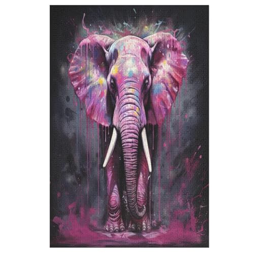 Animal Elefant Puzzle 1000 Teile, Holzpuzzle Für Erwachsene Kinder, Impossible Puzzles, Geschicklichkeitsspiel Für Die Ganze Familie （78×53cm） von AASWSWW