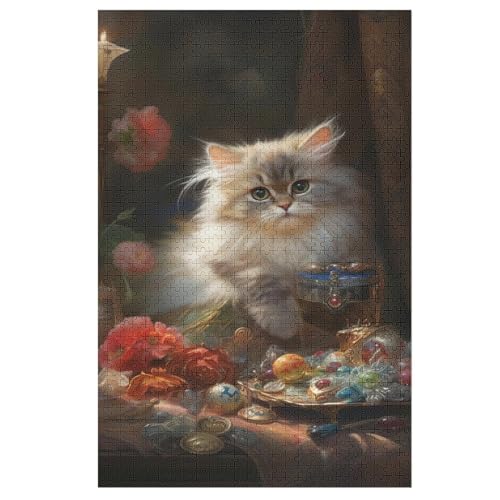 Animal Katze Holzpuzzle - 1000 Teiliges Jigsaw Knobelspiel - Puzzle Für Erwachsene & Kinder - Outdoor & Reisespielzeug （78×53cm） von AASWSWW