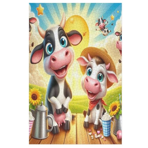 Animal Kuh 1000 Teile Puzzles Für Erwachsene, Impossible Puzzle, Geschicklichkeitsspiel Für Die Ganze Familie, Kinder Holzpuzzle （78×53cm） von AASWSWW