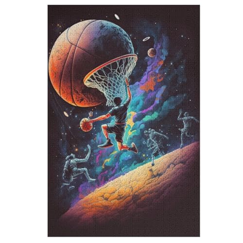 Basketball Sport Bunt Holzpuzzle 1000 Teile Klassische Puzzles Erwachsene Kinder Puzzle DIY Kit Holzspielzeug Einzigartiges Geschenk （78×53cm） von AASWSWW
