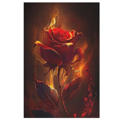 Burning Rose-Puzzlespiel Aus Holz, 1000 Puzzleteile, Puzzle Für Teenager Und Erwachsene, Kreatives Spielzeug, Puzzles, （78×53cm） von AASWSWW